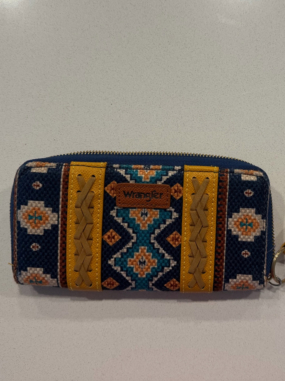 Wrangler Navy & Mustard Patterned Zip Wristlet Wallet